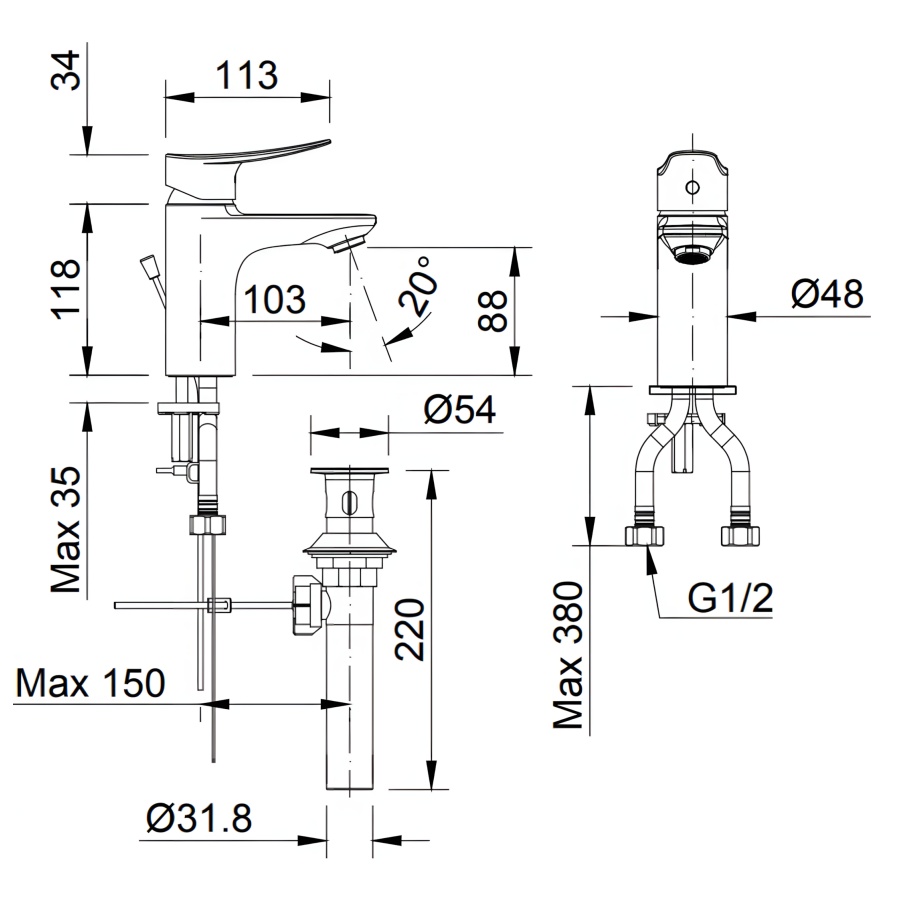 Hình Vòi Lavabo Nóng Lạnh Inax LFV-502S Thân Thấp
