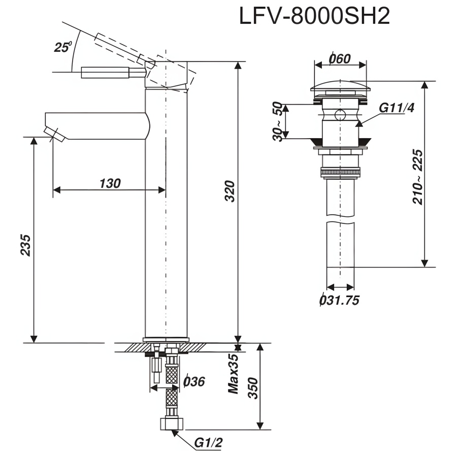 Vòi Lavabo Nóng Lạnh Inax LFV-8000SH2 Thân Cao