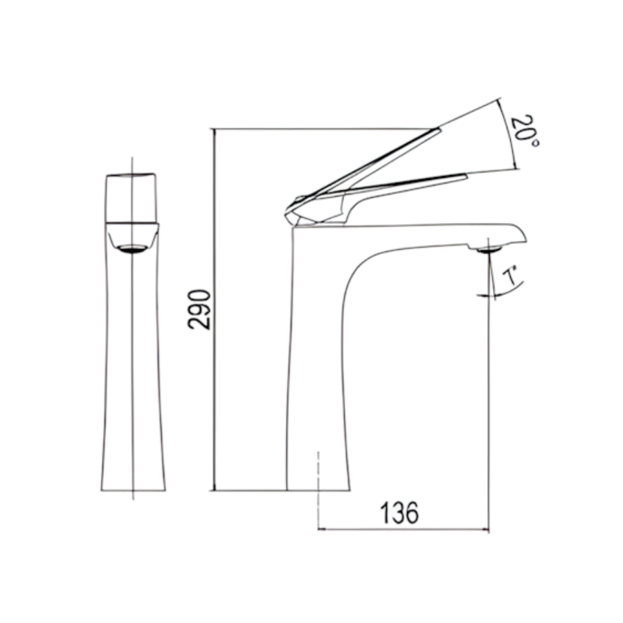 Vòi Lavabo Nóng Lạnh Viglacera P.52.356 Platinum Màu Đen Thân Cao