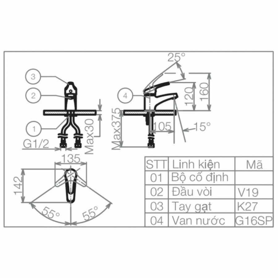 Vòi Lavabo Nóng Lạnh Viglacera VG102