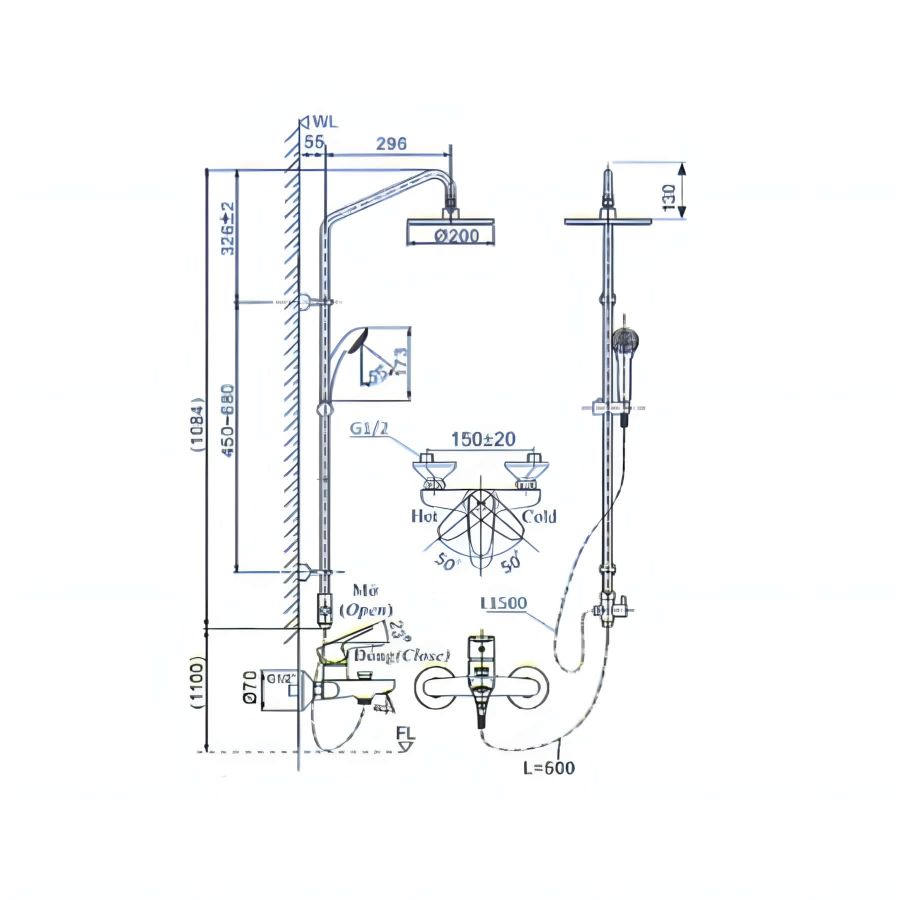 Hình Vòi Sen Cây Inax BFV-1115S Nóng Lạnh