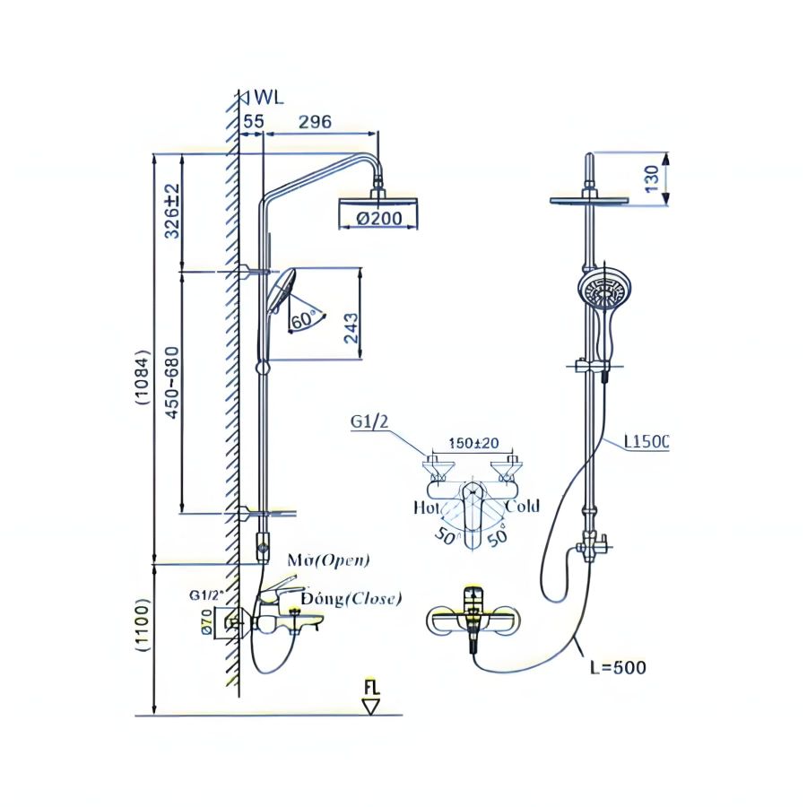 Hình Vòi Sen Cây Inax BFV-1405S Nóng Lạnh
