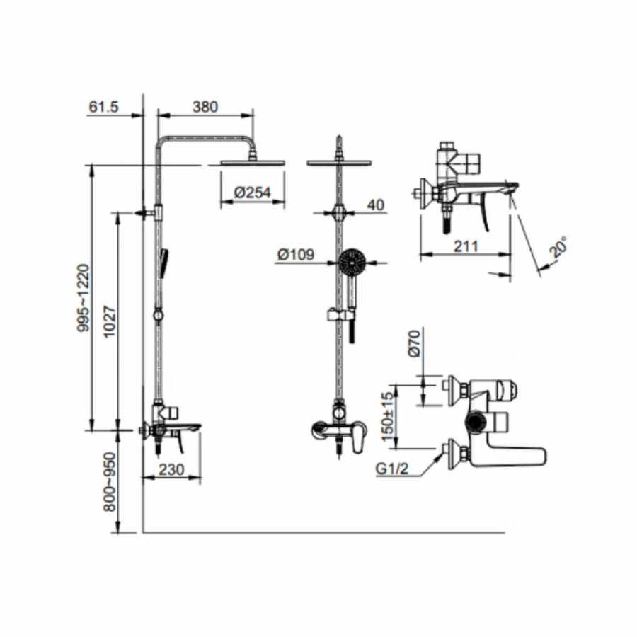Hình Vòi Sen Cây Inax BFV-515S Nóng Lạnh