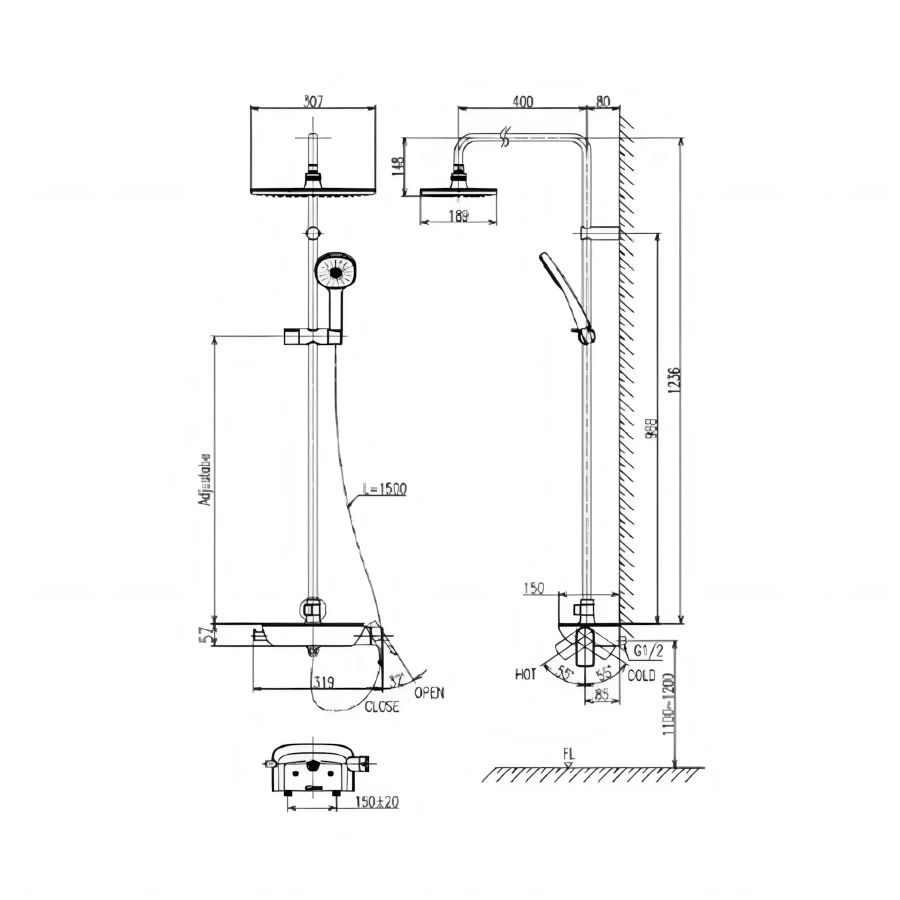 Hình Vòi Sen Cây Inax BFV-615S-8C Nóng Lạnh