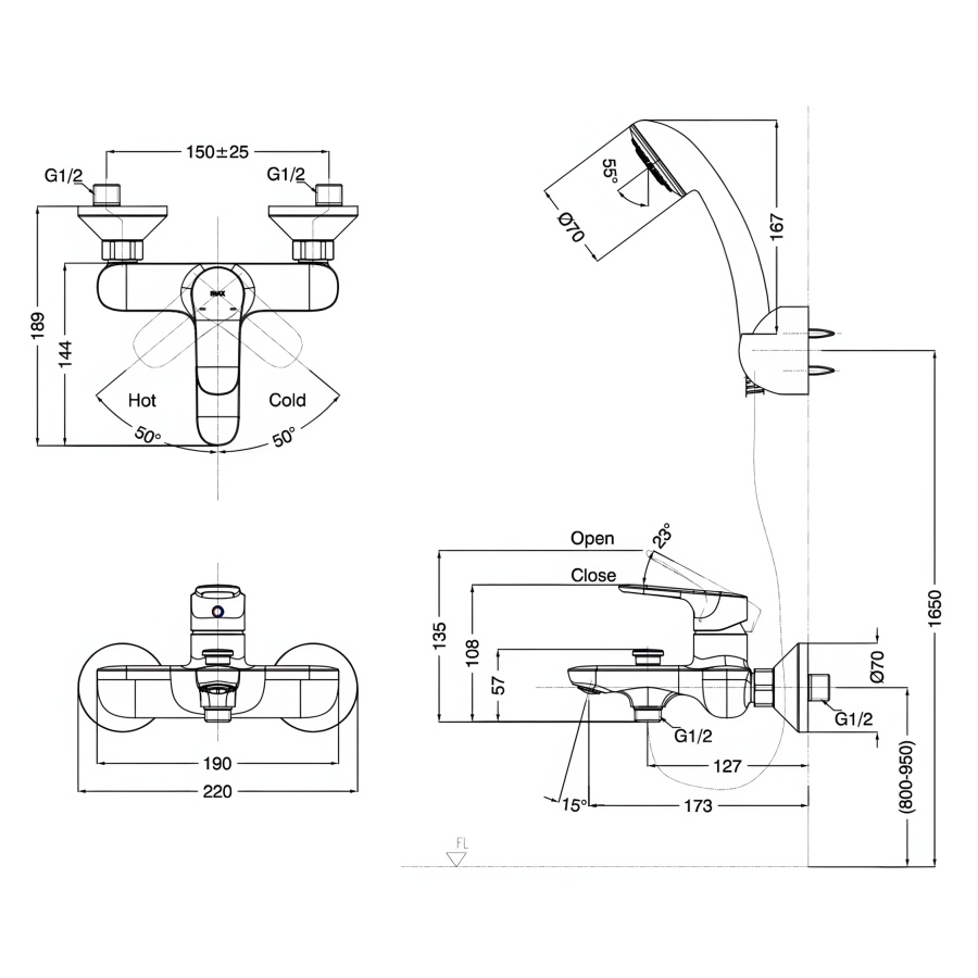 Vòi Hoa Sen Inax BFV-1403S-8C (BFV1403S8C) Nóng Lạnh