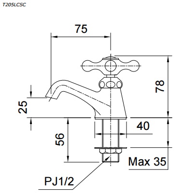 Bản vẽ kỹ thuật vòi lavabo TOTO T205LCSC