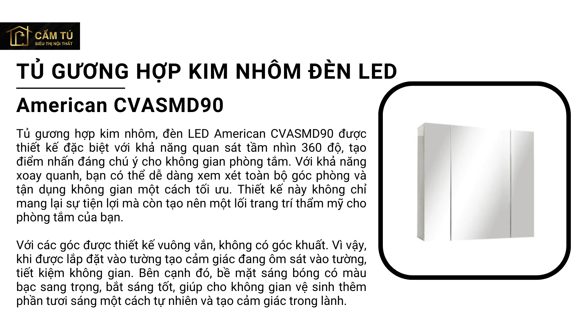 Tủ gương hợp kim nhôm, đèn LED American Standard CVASMD90