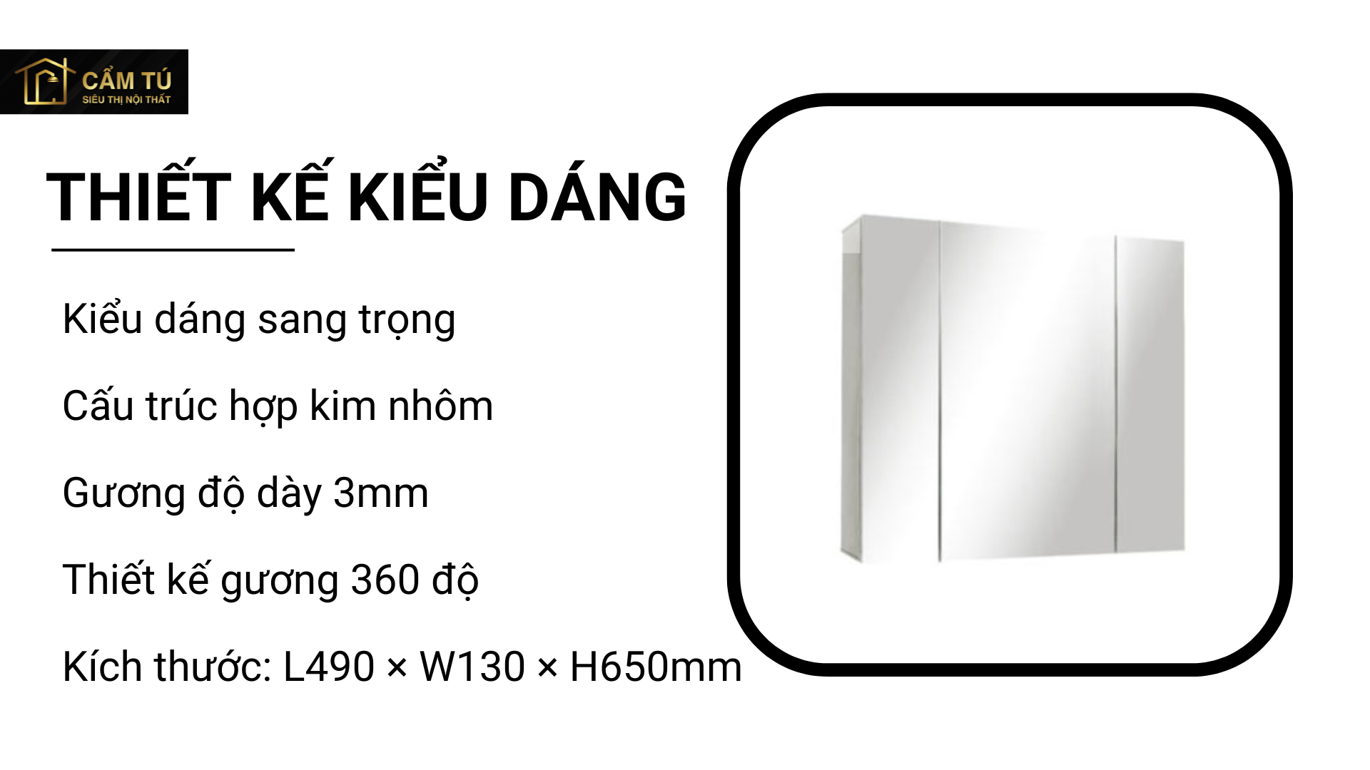 Tủ gương hợp kim nhôm, đèn LED American Standard CVASMD90