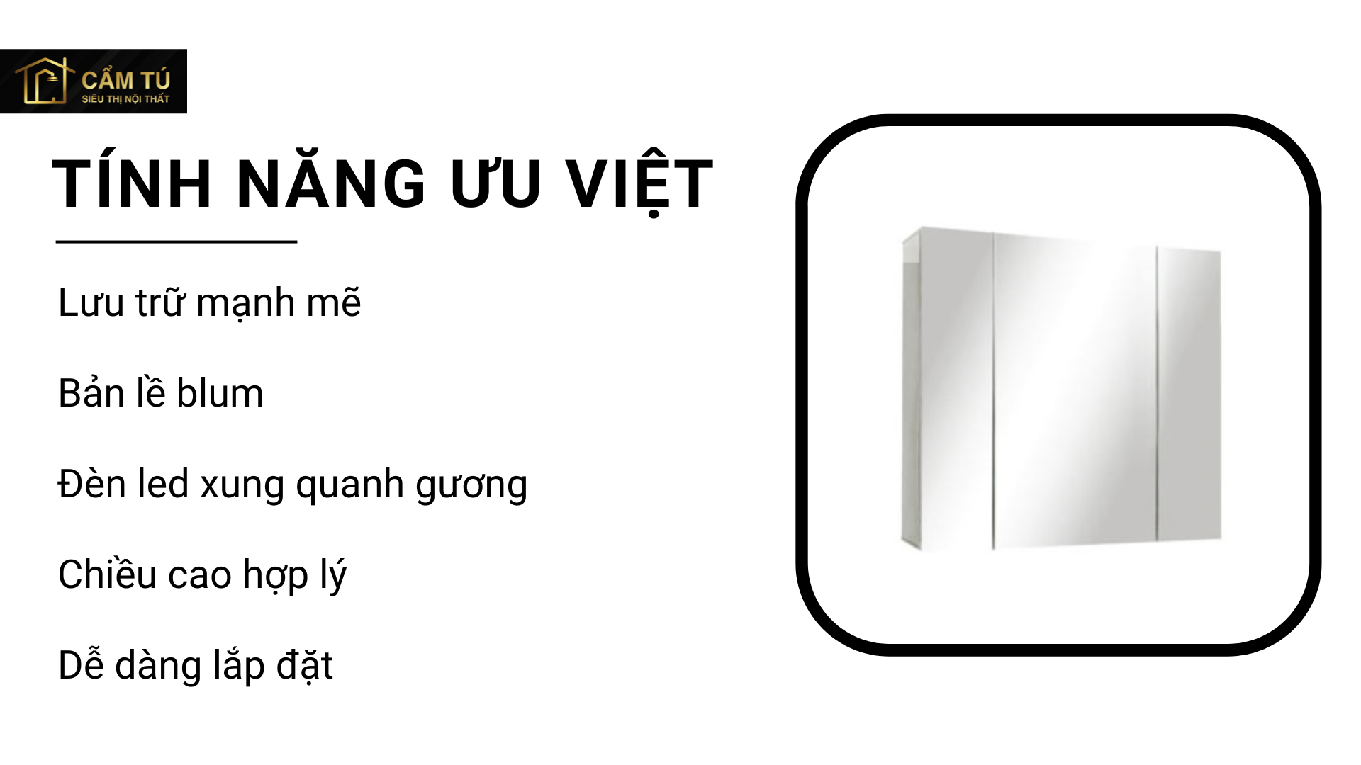 Tủ gương hợp kim nhôm, đèn LED American Standard CVASMD90