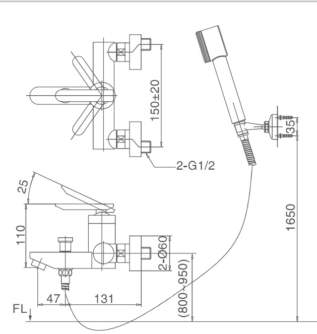 Bản vẽ kỹ thuật Vòi sen tắm nóng lạnh INAX BFV-4000S-5C