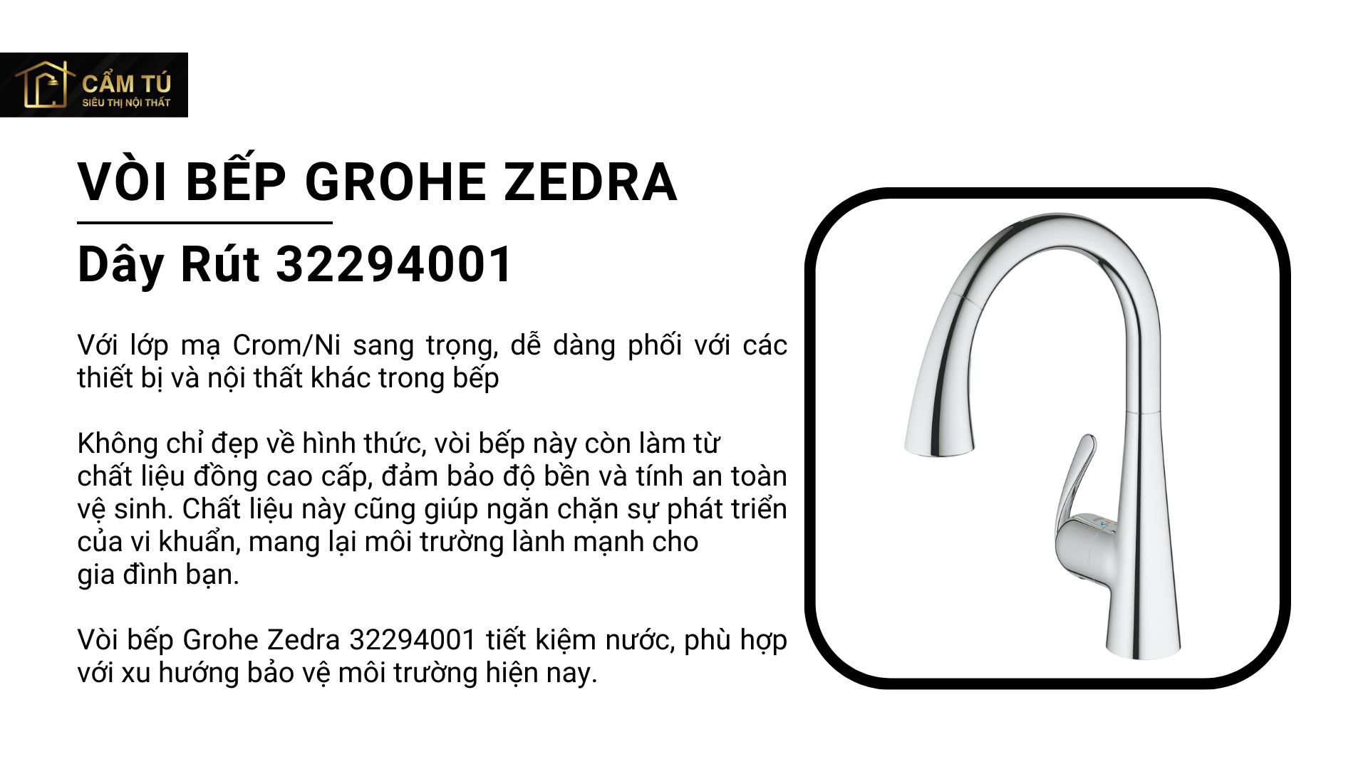 Vòi Bếp Grohe Zedra 32294001 Dây Rút