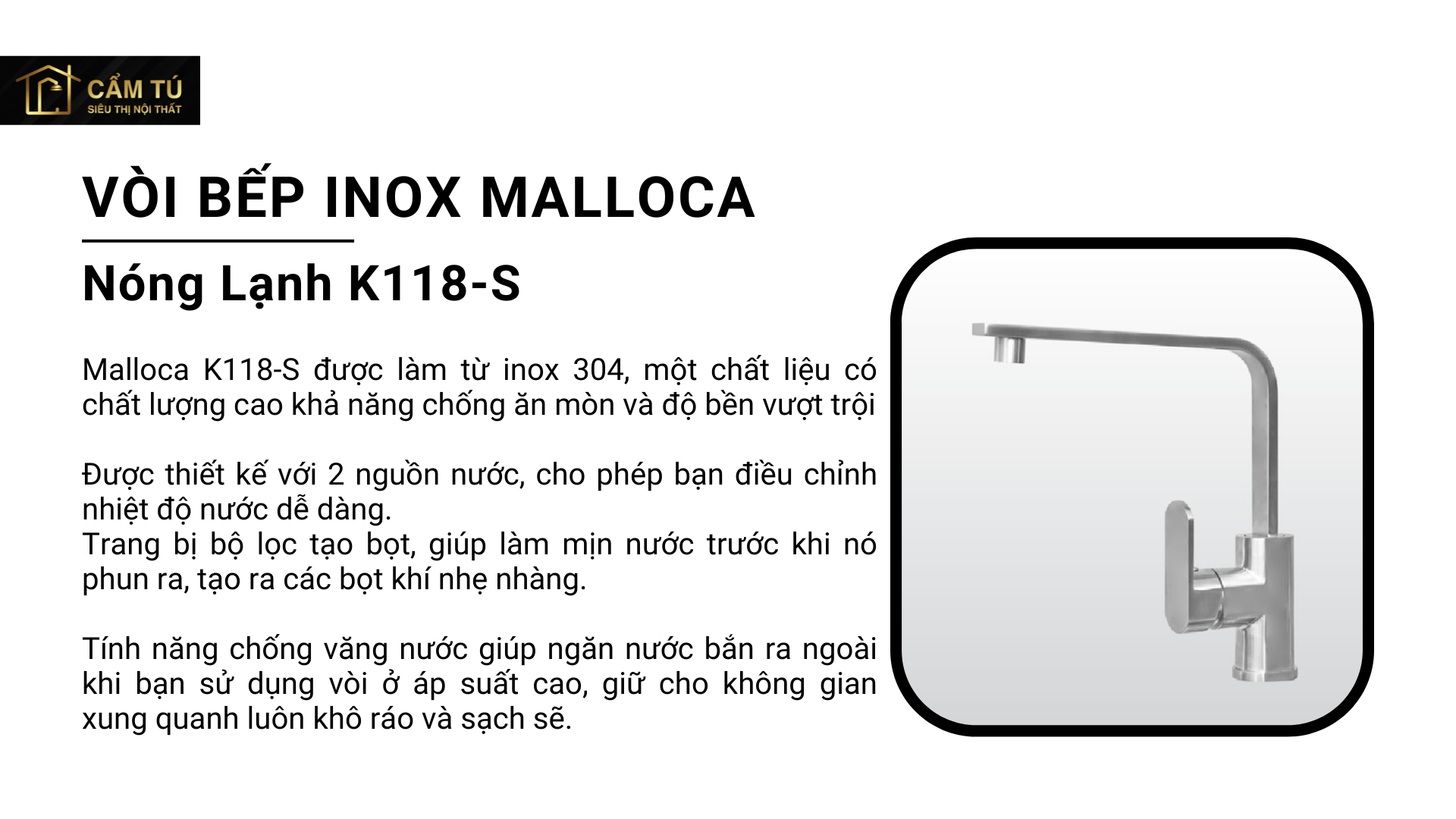 Vòi Bếp Inox Malloca K118-S Nóng Lạnh