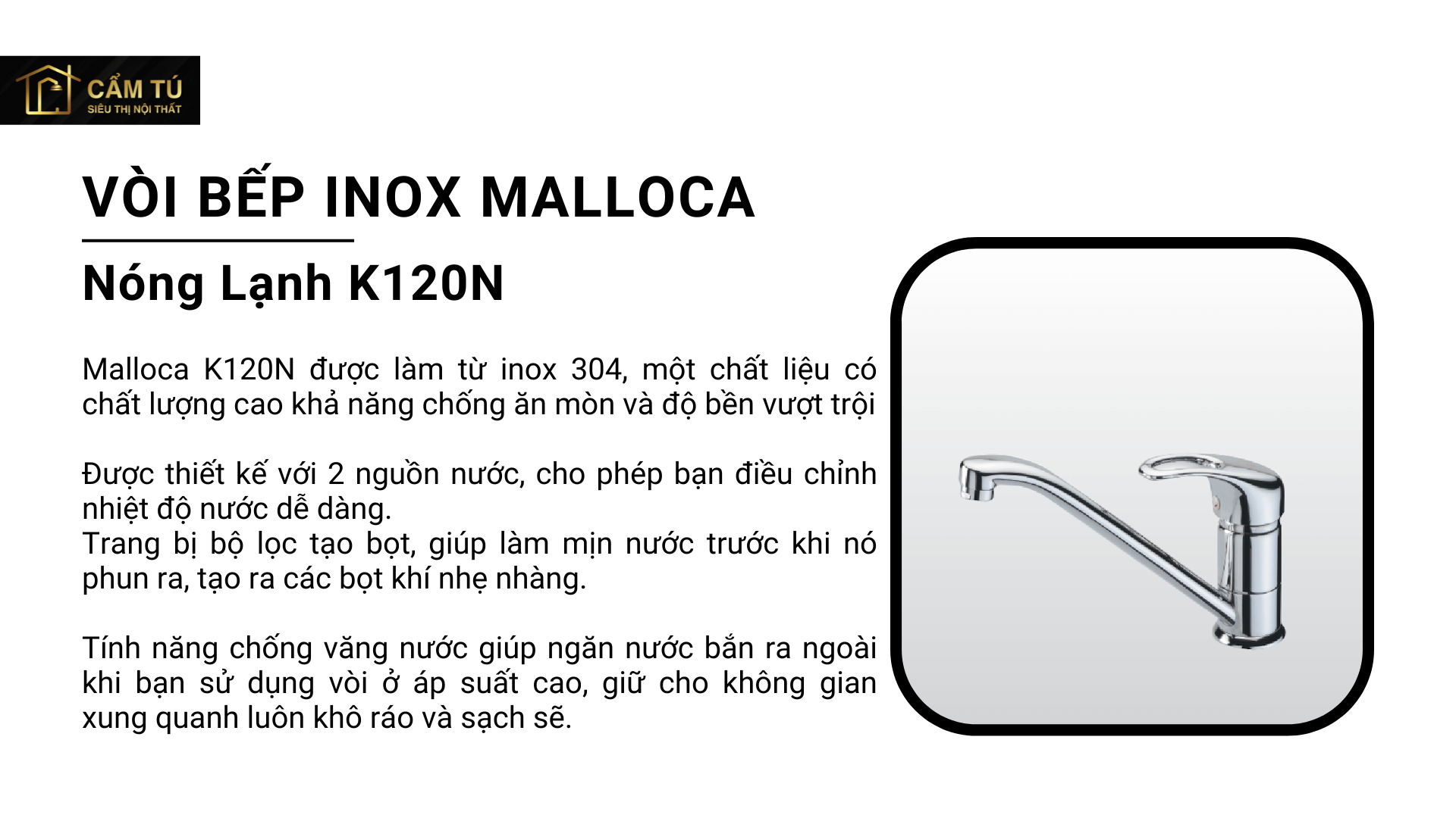 Vòi Bếp Inox Malloca K120N Nóng Lạnh