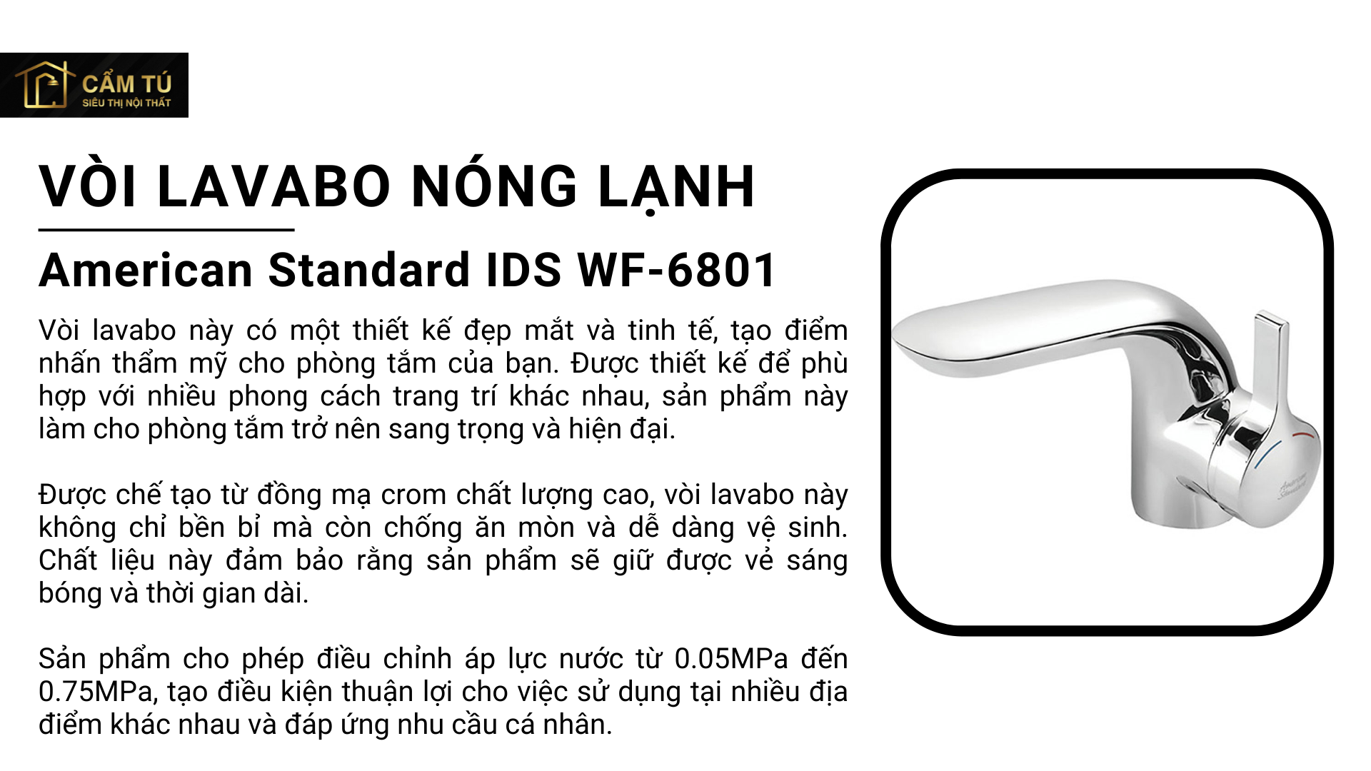 Vòi Lavabo American Standard IDS WF-6801 Nóng Lạnh