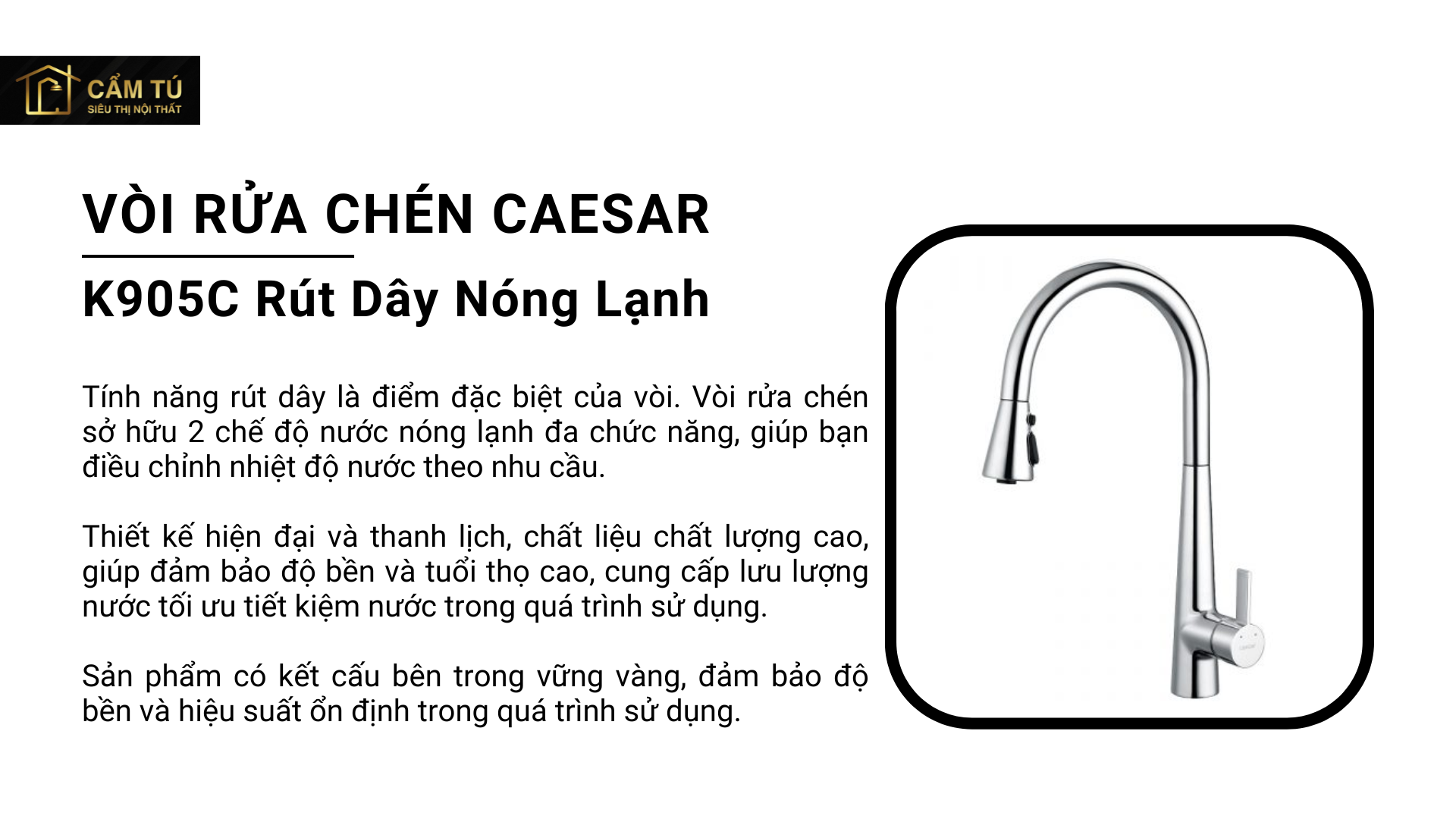 Vòi Rửa Chén Caesar Rút K905C Dây Nóng Lạnh