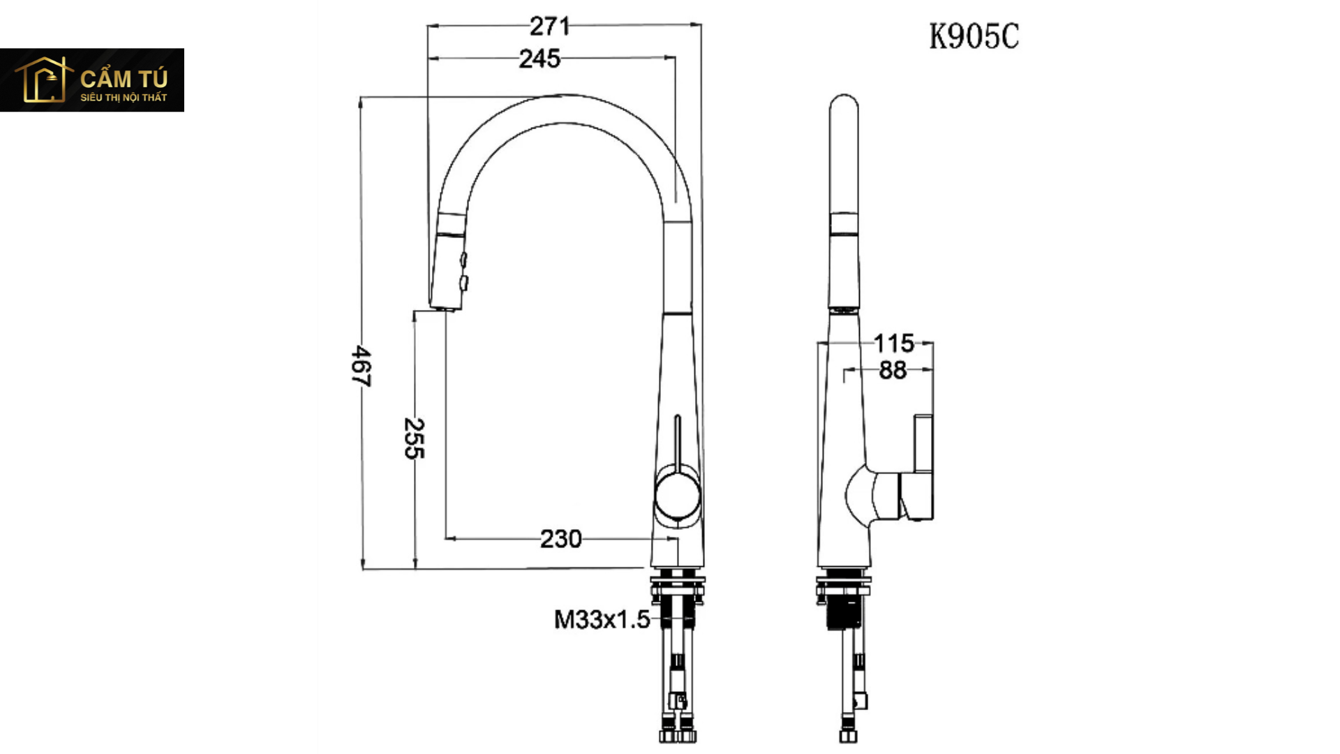 Vòi Rửa Chén Caesar Rút K905C Dây Nóng Lạnh