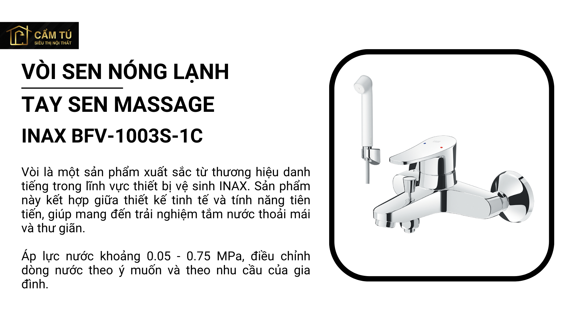 Vòi Sen Nóng Lạnh Inax BFV-1003S-1C Tay Sen Massage