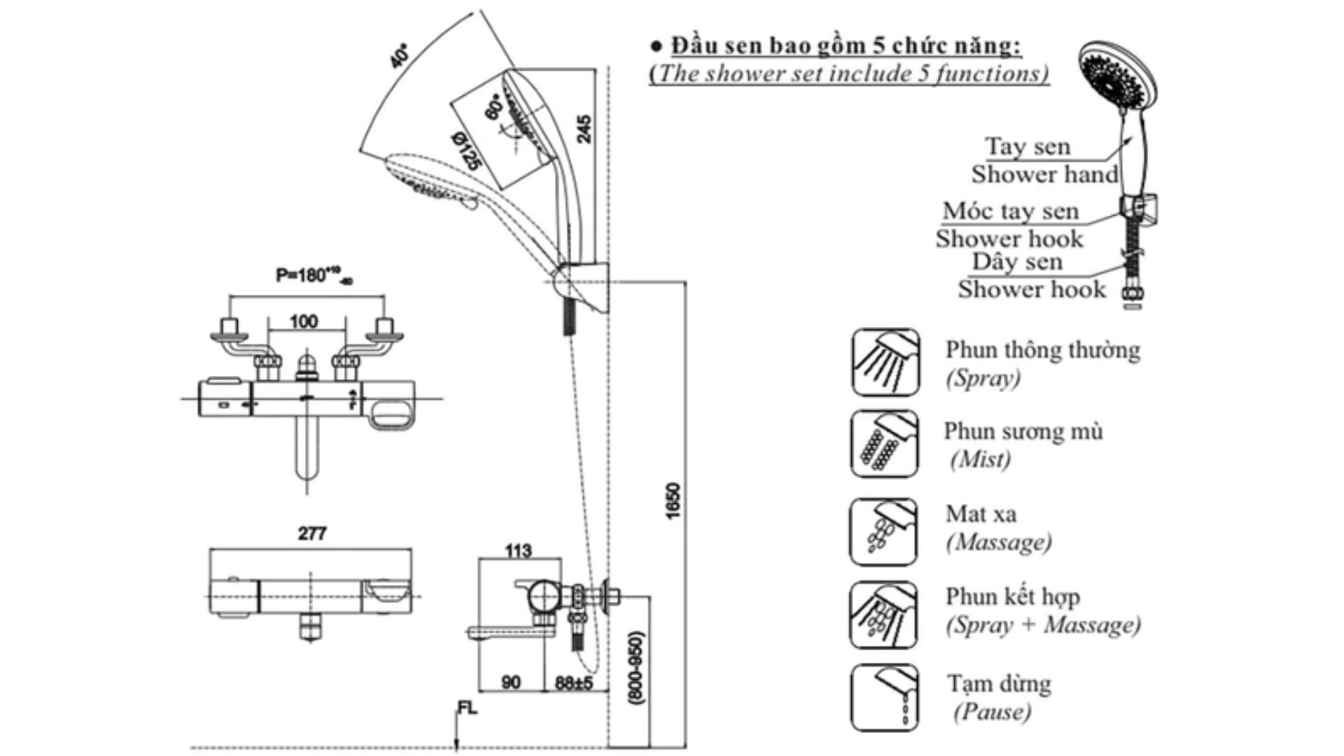 Vòi Sen Tắm Inax BFV-7145T-3C Nhiệt Độ